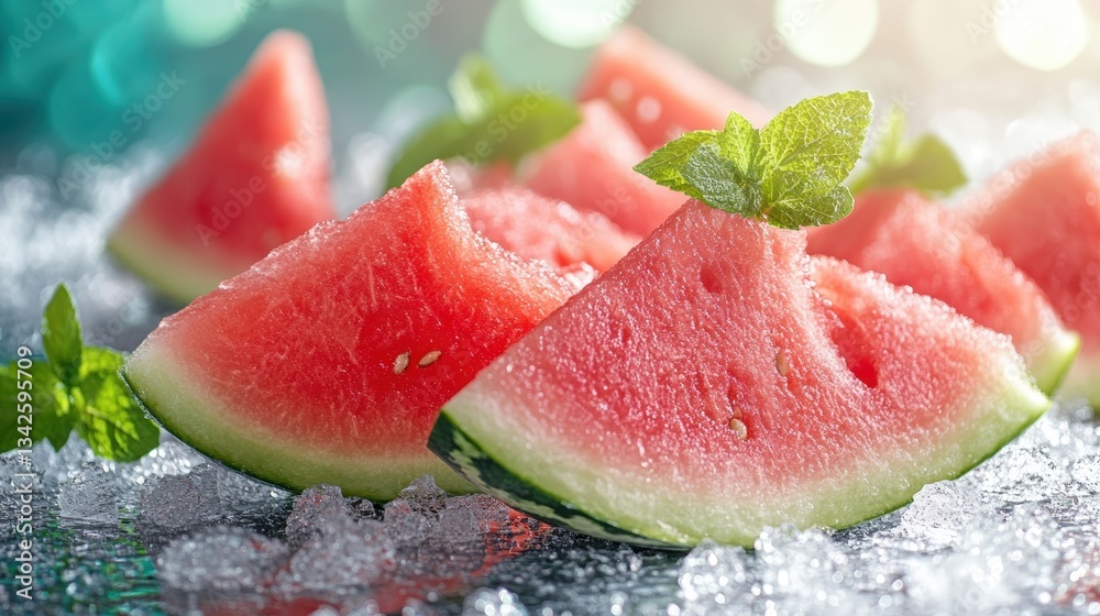 A refreshing summer delight, where juicy watermelon slices met the icy embrace of crushed ice, creating a symphony of sweetness and coolness on a sweltering day. A refreshing summer delight, where juicy watermelon slices met the icy embrace of crushed ice, creating a symphony of sweetness and coolness on a sweltering day.