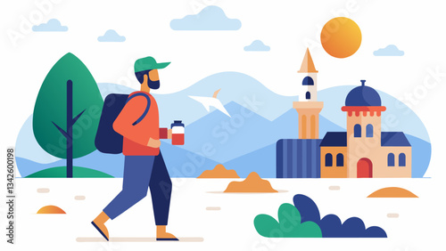 A minimalist traveler exploring new places and cultures without constantly documenting and sharing every moment on social media.. Vector illustration