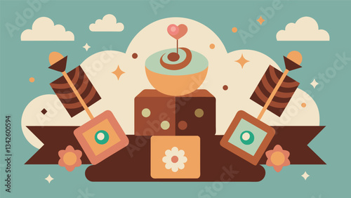 A sweet baby shower with vintageinspired baby blocks made out of chocolate and candies.. Vector illustration