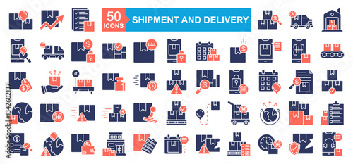 Shipment And Delivery Difference Icon Sheet Parcel, Upward Arrow, Checklist, Inventory, Delivery Truck, Warehouse, Online Order, Cargo, Package, Stock, Package Size, Padlock, Calendar, Cost, Chat