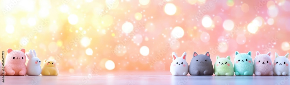 Naklejka premium Cute animal figurines, bokeh background
