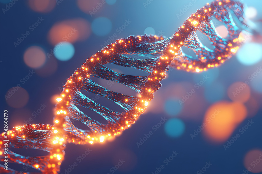 Stunning close-up of a glowing DNA double helix, illuminated against a bokeh background. Ideal for science, technology, and medical concepts. Stunning close-up of a glowing DNA double helix, illuminated against a bokeh background. Ideal for science, technology, and medical concepts.