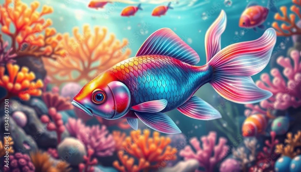 Fototapeta premium Vibrant Goldfish Swimming in Coral Reef Underwater Scene Art