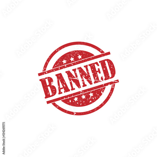 Banned stamped grunge stamp, grunge red banned word with star icon rubber seal stamp. Grunge rubber stamp with word Banned vector.