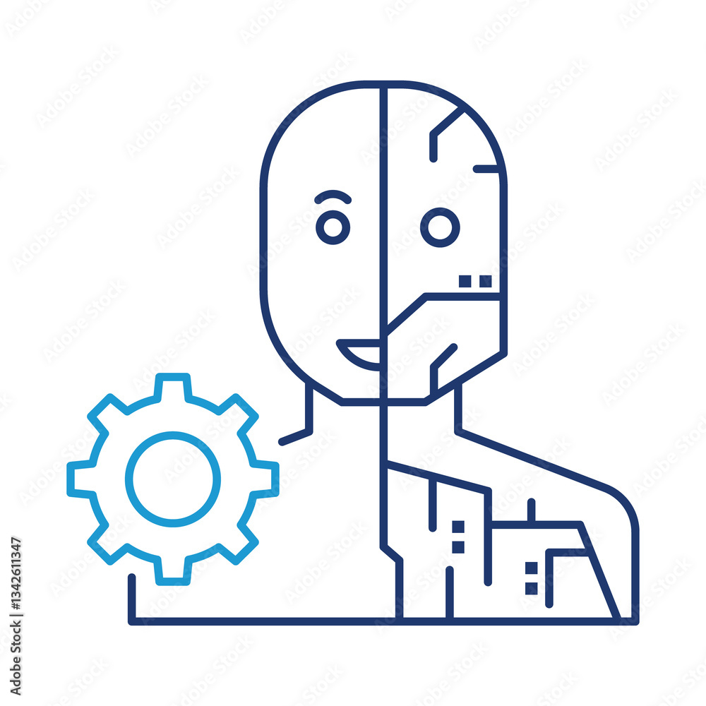 Robot icon – Human-like Robot with Gears Representing Automation, Robotics, and the Future of Artificial Intelligence Robot icon – Human-like Robot with Gears Representing Automation, Robotics, and the Future of Artificial Intelligence