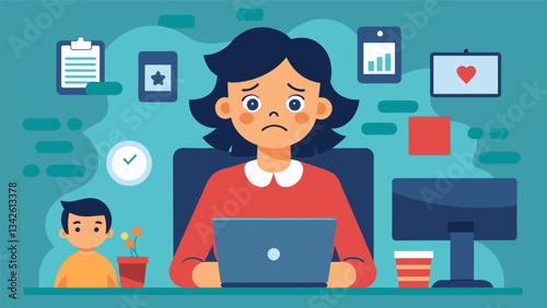 A Gen X parent feeling overwhelmed by the amount of online content their child is exposed to and struggling to monitor and control it.. Vector illustration