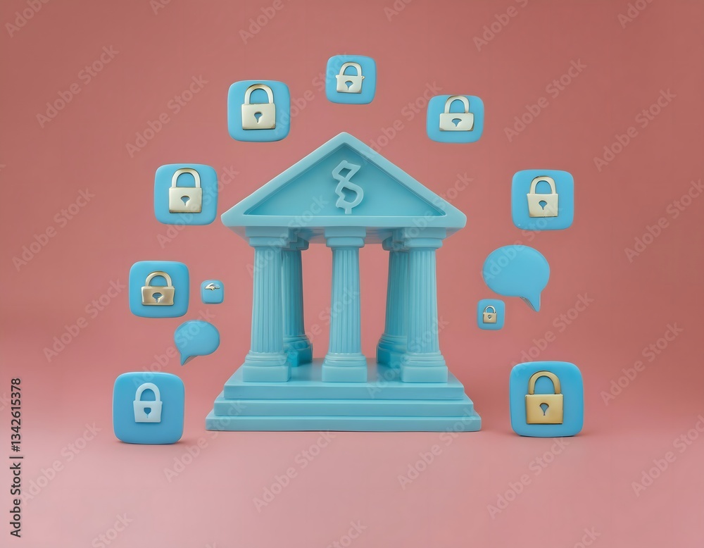 Fototapeta premium Financial inclusion, economy and technology : 3D icon of Virtual bank, AI-powered financial assistant, modern economy.