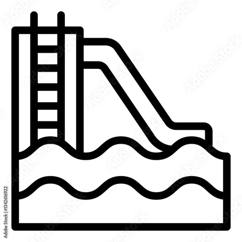 Water slide outline icon for fun attractions at water parks