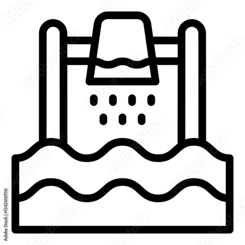 Water bucket attraction outline icon for interactive water play