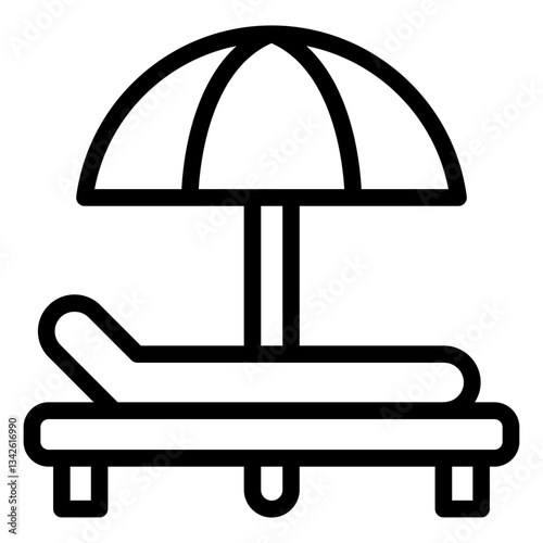 Sun lounger outline icon for relaxation at water parks and resorts