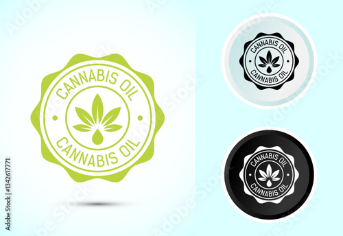 Cannabis oil icon design illustration. CBD cannabidiol sign symbol, Marijuana oil icon, Color black and white