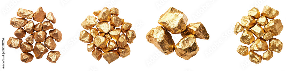 Obraz premium Assortment of natural unprocessed gold nuggets and mineral ore deposits in various shapes and sizes showcasing the raw form of this precious metal