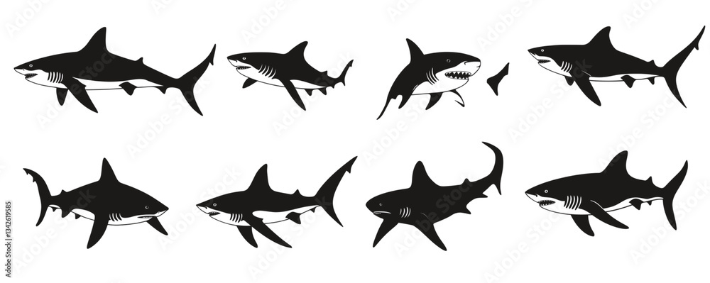 Shark outlined silhouette collection Shark outlined silhouette collection