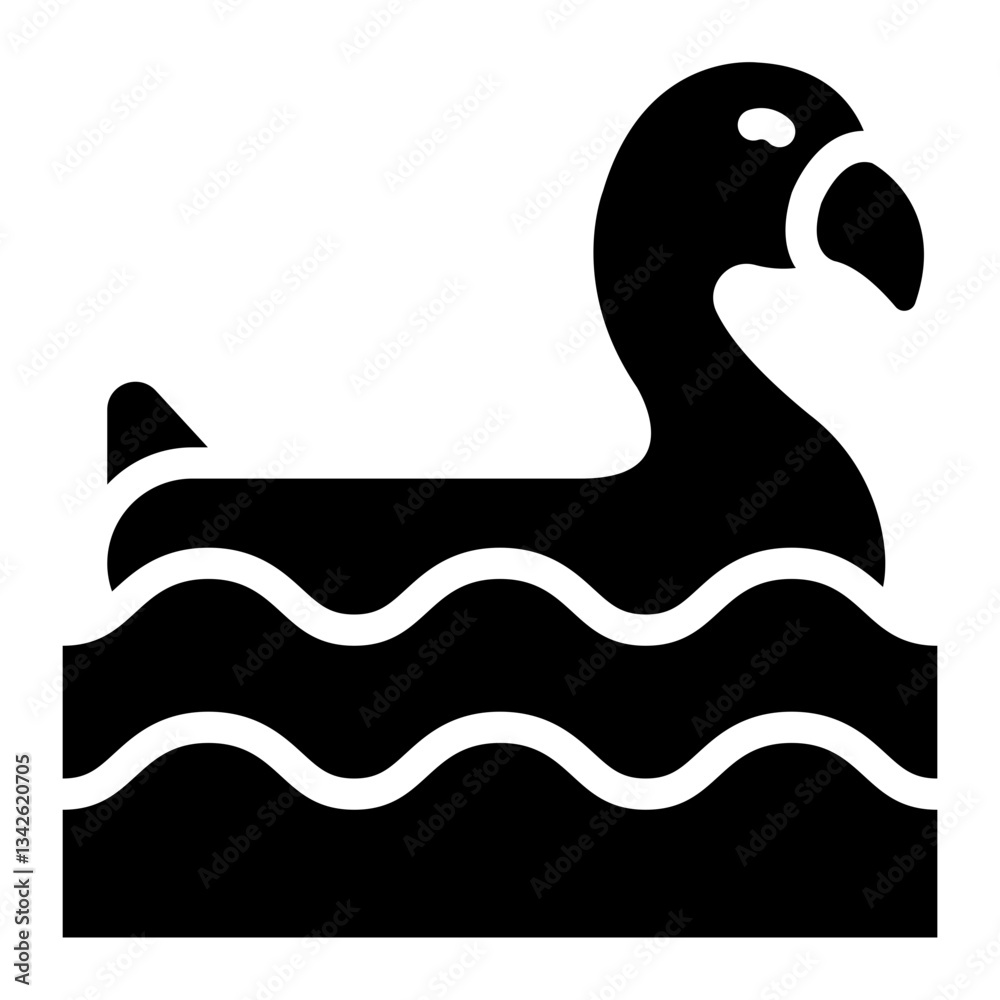 Flamingo pool float glyph icon for water relaxation and fun