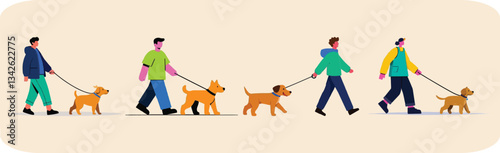 People Walking Dogs on Leashes, Enjoying Outdoor Time Together in Harmony