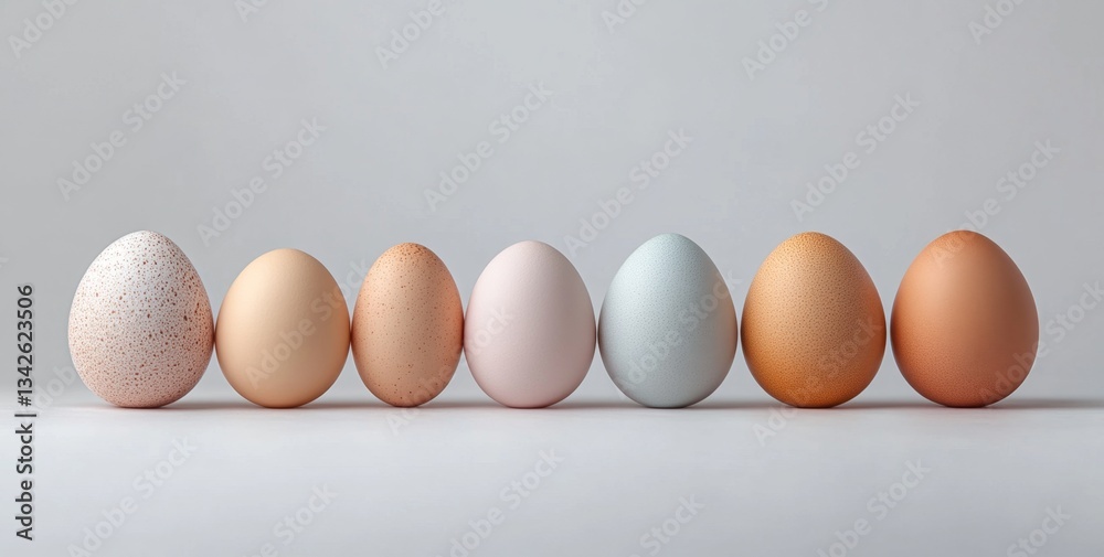 Colorful and Varied Collection of Different Eggs Displayed Neatly on a Light Gray Background Capturing Natural Shapes and Textures in Photography Colorful and Varied Collection of Different Eggs Displayed Neatly on a Light Gray Background Capturing Natural Shapes and Textures in Photography