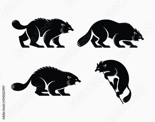 EPS Vector Template Wolverine Animal Silhouette Collection