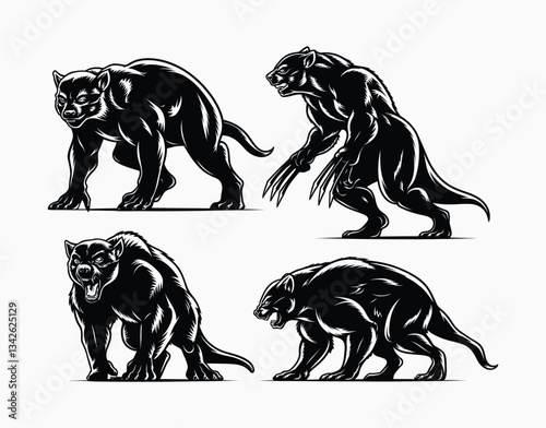 Wolverine Silhouette Collection EPS Vector Template Isolated