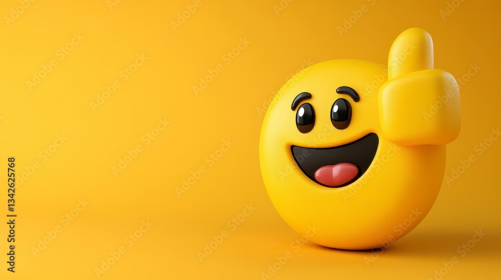 Happy Yellow Smile Emoji with Thumbs Up Gesture on Yellow Background Happy Yellow Smile Emoji with Thumbs Up Gesture on Yellow Background