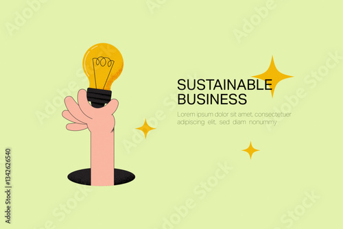 Hand holding light bulb. Sustainable Business ideas and creative concept. Flat vector illustration.