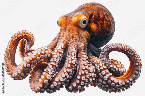 Vibrant and Colorful Octopus Displaying Intricate Tentacles and Expressive Eyes Against a Neutral Background