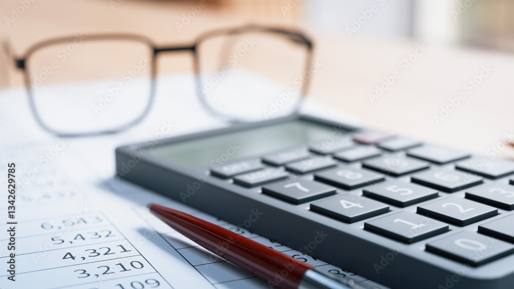 Check finances with a calculator on desk, 3d rendering Check finances with a calculator on desk, 3d rendering