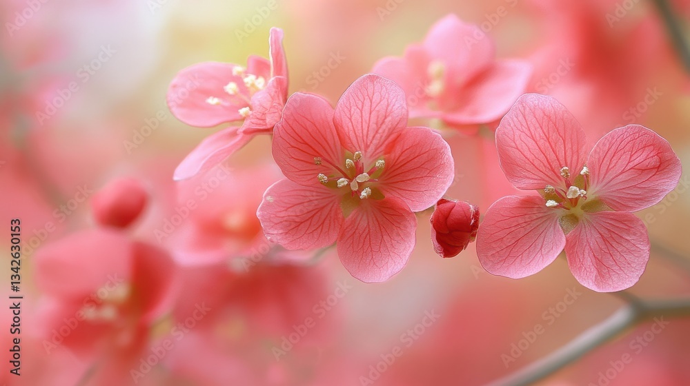 Fototapeta premium Delicate pink flowers, like tiny jewels, adorned the natural organic cosmetics, a testament to the beauty of nature is artistry.