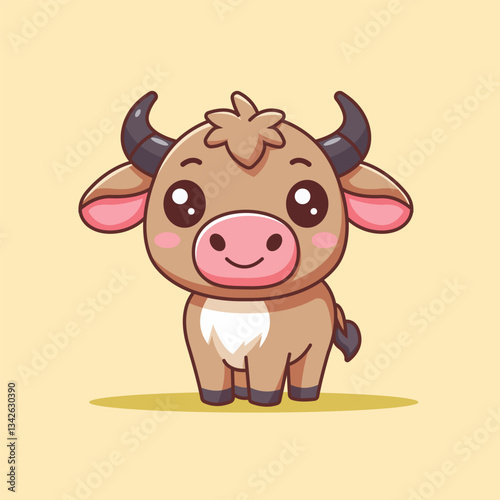 Cute Carabao Standing Cartoon Vector Icon Illustration. Animal Nature Icon Concept Isolated Premium Vector. Flat Cartoon Style