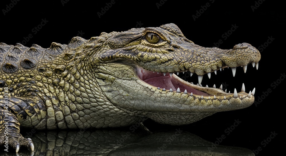 Fototapeta premium Close up Profile of a Reptile Head Against a Dark Background