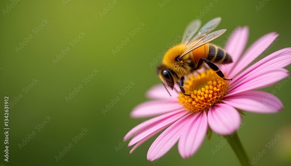 bee on a flower against simple background with space for text bee on a flower against simple background with space for text