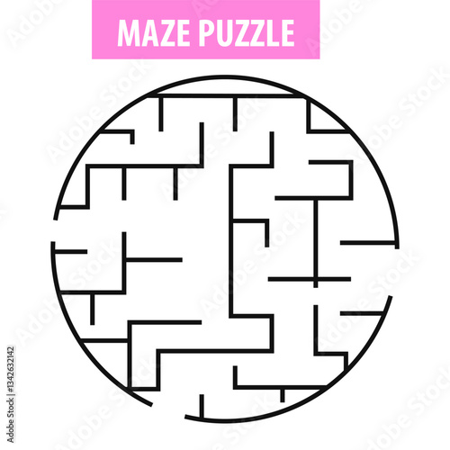 Worksheet education kids. Maze puzzle game vector illustration.Round maze game for kids and adults 