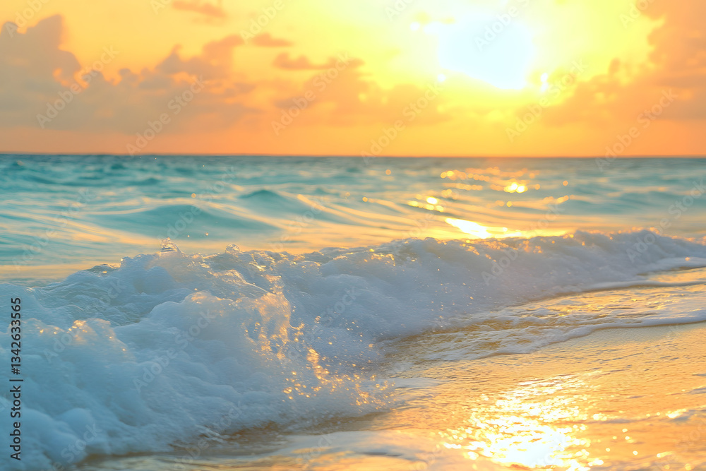 Golden Sunset Waves Crashing Shore Golden Sunset Waves Crashing Shore