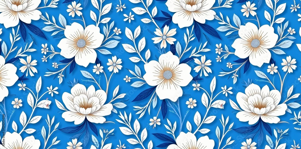 Seamless blue and white Japanese floral pattern, pattern, blue Seamless blue and white Japanese floral pattern, pattern, blue