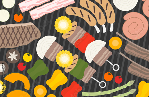 バーベキューのベクターイラスト シンプル BBQ キャンプ アウトドア