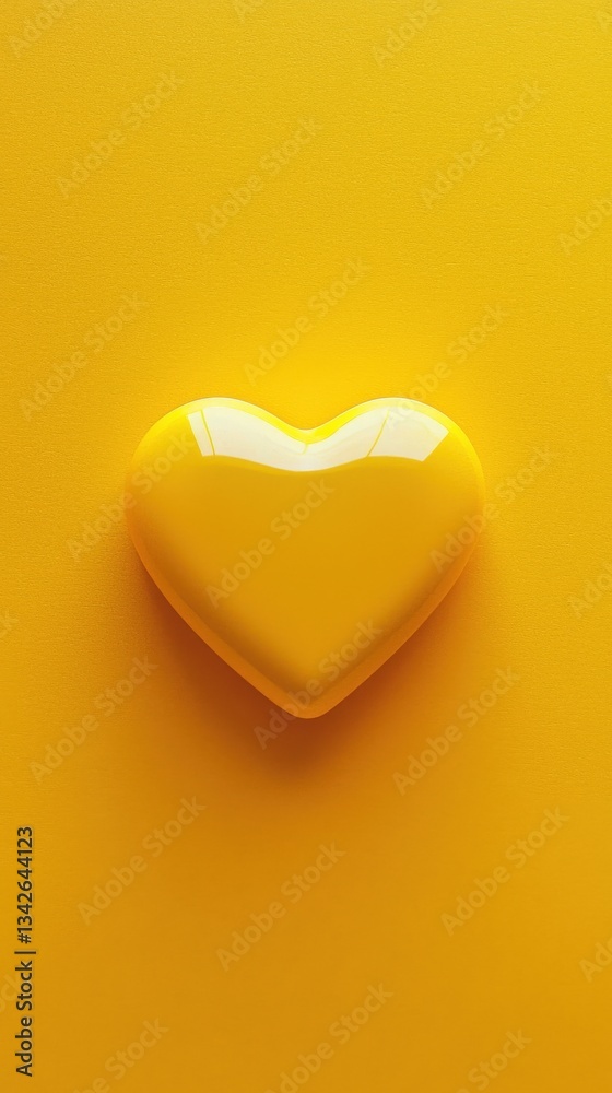 Bright Yellow Heart Shape Capsule on Smooth Yellow Background Bright Yellow Heart Shape Capsule on Smooth Yellow Background