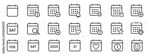 Minimal Set of Date and Calendar Line Icons. Editable Stroke. Pixel Perfect. Calendar and time management icons vector set with alarm and privacy symbols. Linear vector