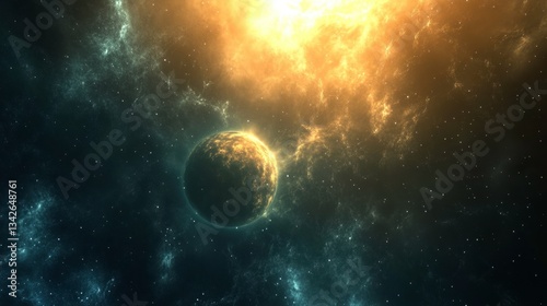 Surreal Planetary Scene with Celestial Atmosphere and Radiant Light