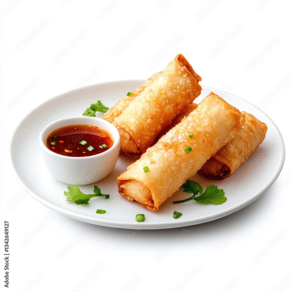Fried spring rolls on a white plate Fried spring rolls on a white plate