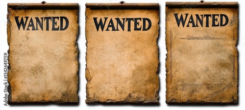 Vintage Style Wanted Posters on Old Parchment Paper with Distressed Edges Ideal for Western Themes and Historical Projects