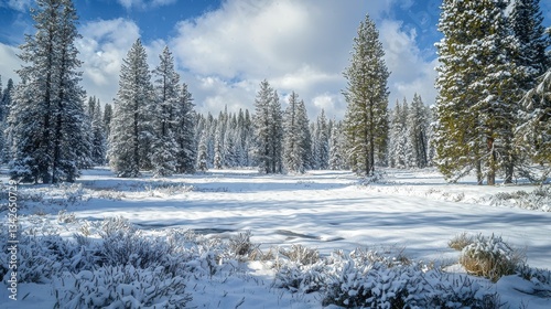 Wallpaper Mural Peaceful Snowy Meadow with Fresh Powder Covering Ground and Trees Torontodigital.ca