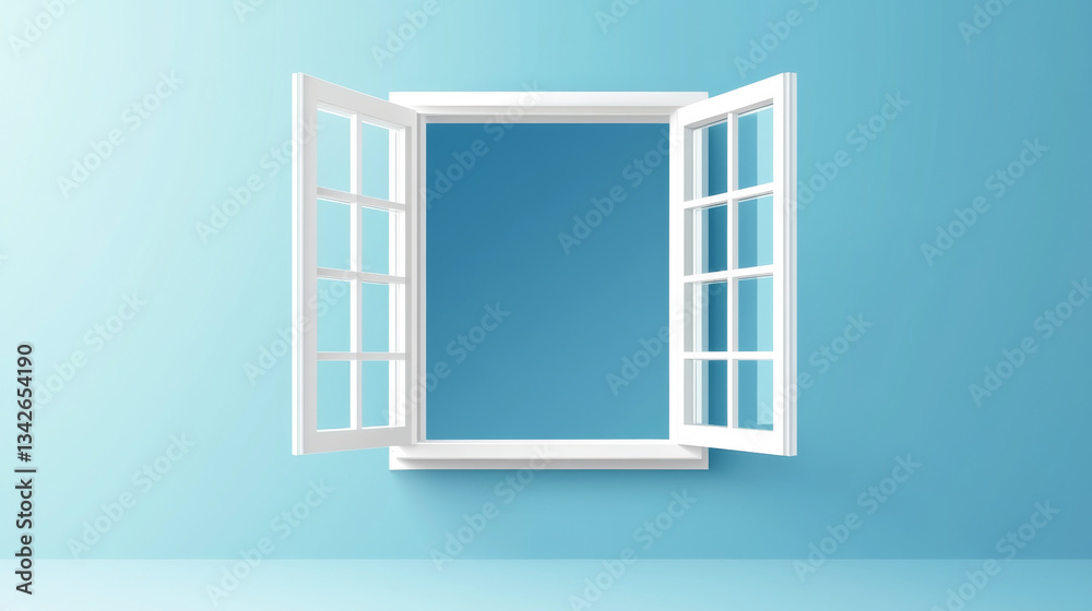 A bright and inviting window, open to a serene blue wall, enhancing natural light. A bright and inviting window, open to a serene blue wall, enhancing natural light.