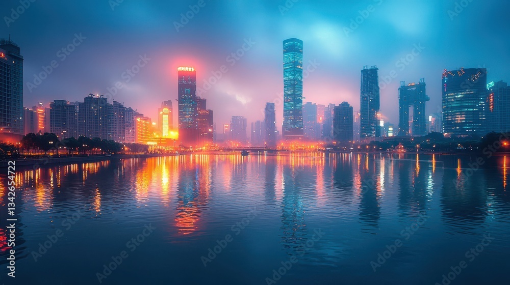 Soft Cool Light Reflections on City Skyline at Dusk