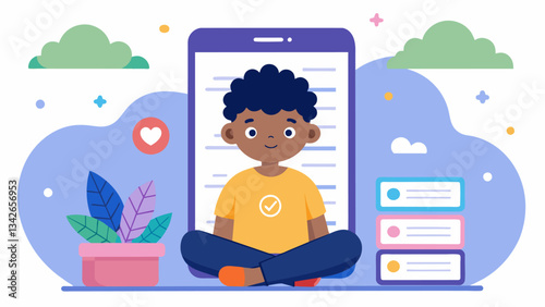 A mindfulness journal app where kids can record their thoughts and feelings engage in selfreflection and set intentions for the day.. Vector illustration