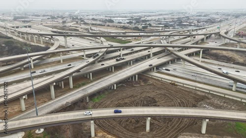 Timelapse aerial view of busy highway interchange in Arlington TX.