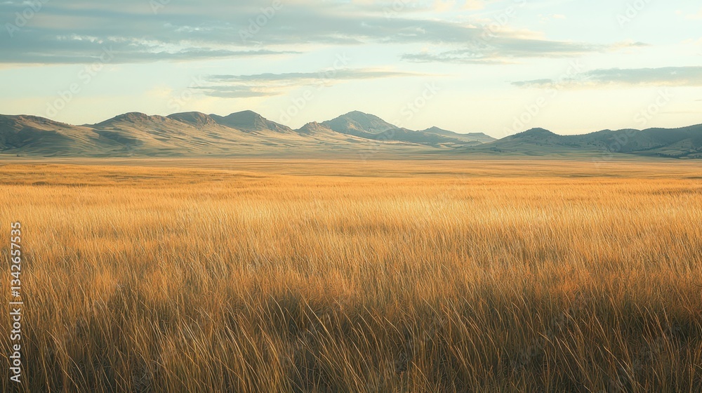 Vast Open Grassland Under Gentle Breeze with Soft Rolling Hills Vast Open Grassland Under Gentle Breeze with Soft Rolling Hills