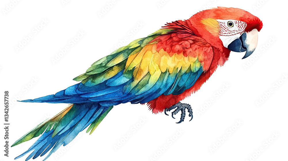 Fototapeta premium Bright blue and yellow macaw, exotic tropical parrot with bright yellow beak and colorful feathers, isolated on transparent background