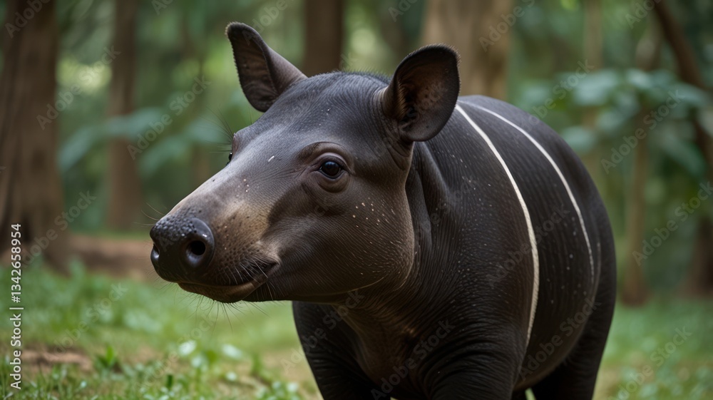 Fototapeta premium Close-up of a forest-dwelling mammal with distinct stripes