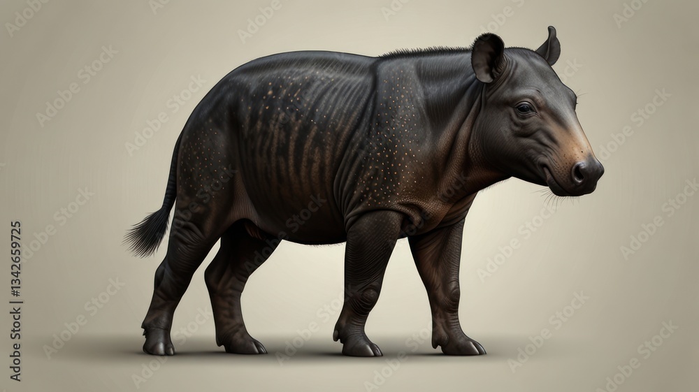 Side view of a tapir-like mammal. Detailed illustration of a walking animal with distinct markings Side view of a tapir-like mammal. Detailed illustration of a walking animal with distinct markings