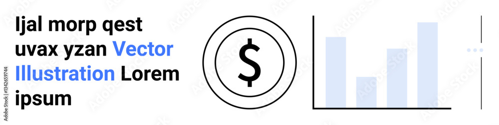 Dollar sign in a circle and bar chart indicating financial growth, analysis, and progress. Ideal for finance, investment, statistics, business, economy, marketing simple landing page Dollar sign in a circle and bar chart indicating financial growth, analysis, and progress. Ideal for finance, investment, statistics, business, economy, marketing simple landing page