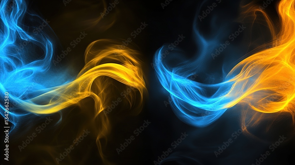 Obraz premium Dynamic blue and yellow light motion effect. A vibrant and energetic visual display capturing movement and energy.